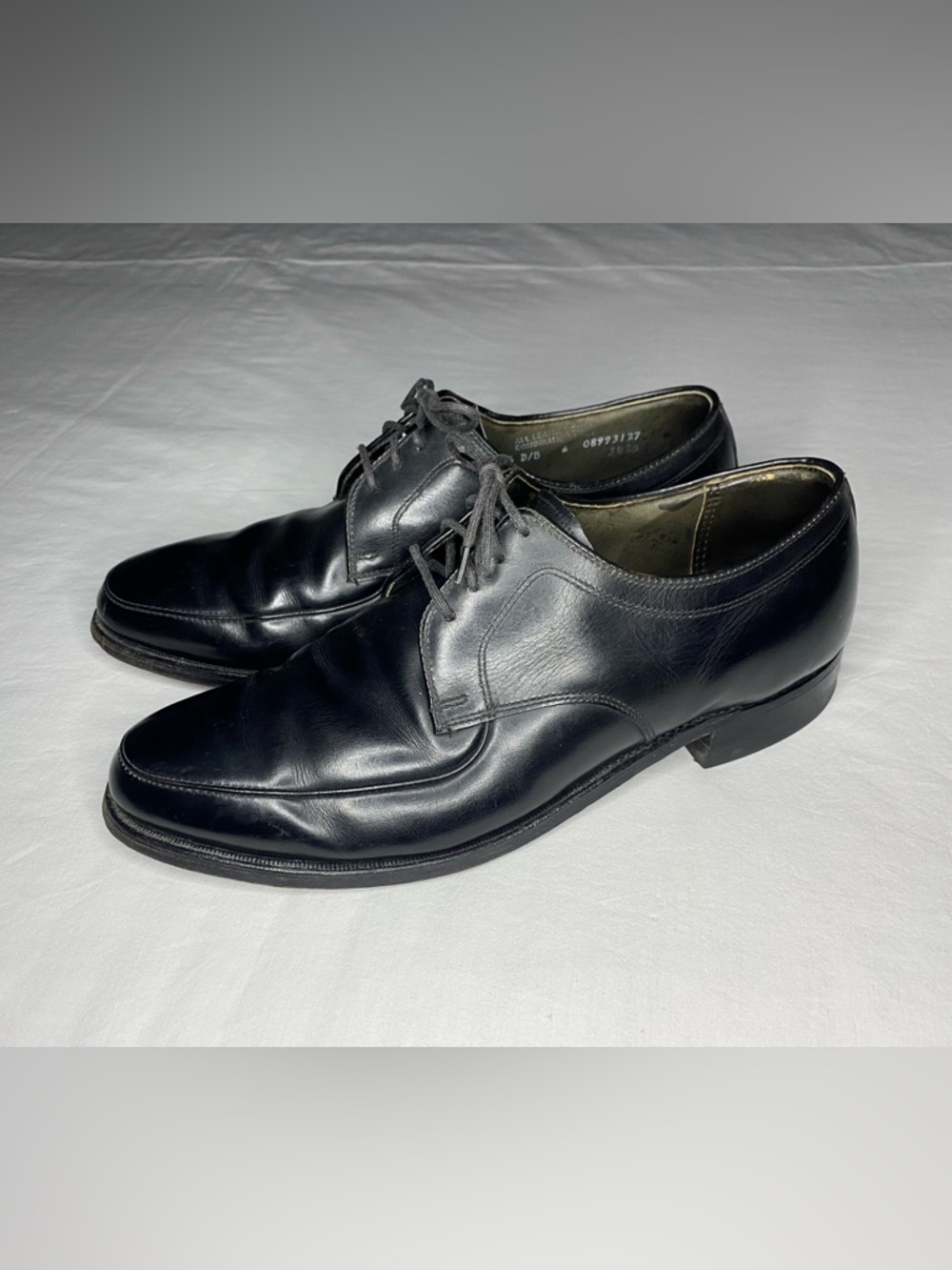 Sz 10.5 HANOVER Men's Black Leather Dress Shoes Plain Toe Derby VINTAGE Goodyear